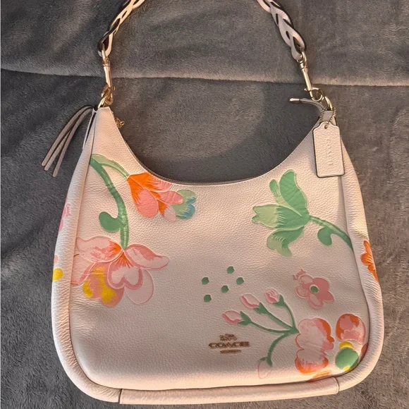 Coach White Shoulder Bag with Floral Accents - Picture 1 of 6